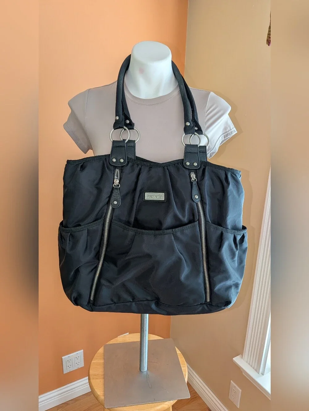 Carter's Black Women’s Nylon Dayper Tote Bag with Dual Handles